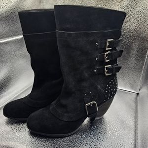 Naughty monkey womens black leather boots sz 8